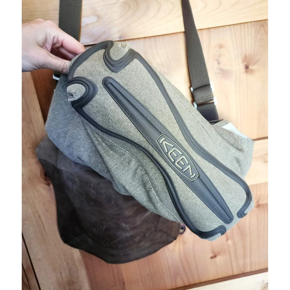 Keen Large Green Brown Leather Canvas Messenger Bag Laptop Book Bag Utility